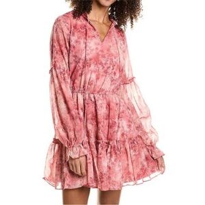 NWOT Rachel Parcell Women’s Long Sleeve Pink Ruffle Floral Mini Dress in Medium